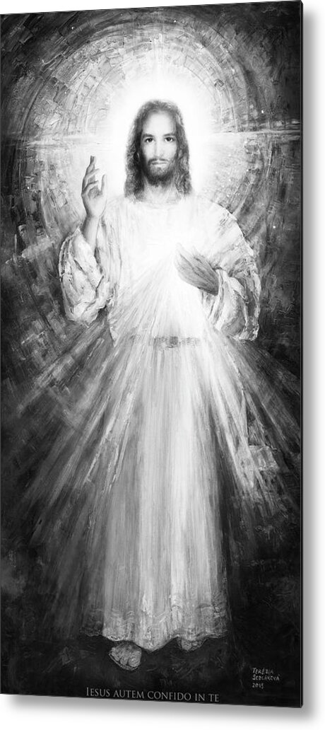 Jezis Jesus Christ Metal Print featuring the painting The Divine Mercy - color-gray by Terezia Sedlakova