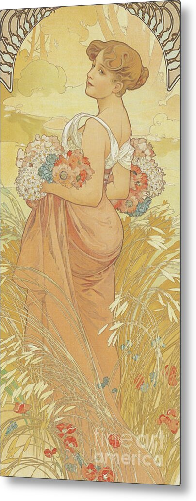 Mucha Metal Print featuring the painting Four Seasons Summer, 1900 by Alphonse Marie Mucha