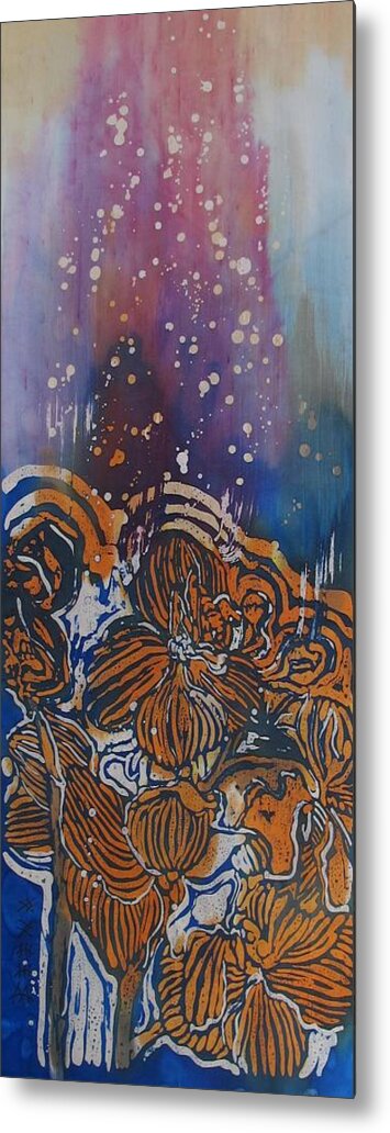 Orchids Metal Print featuring the painting Graceful Wild Orchids in Blue/Orange by Beena Samuel