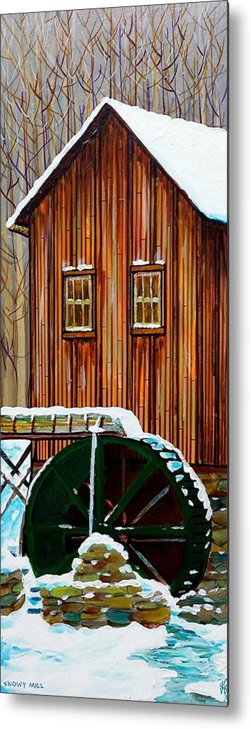Mill Metal Print featuring the painting Snowy Mill by Jim Harris