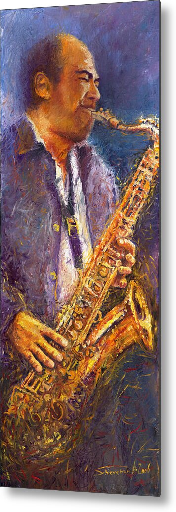Jazz Metal Print featuring the painting Jazz Saxophonist by Yuriy Shevchuk