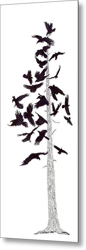 Raven Metal Print featuring the drawing The Raven Tree by Jenny Armitage