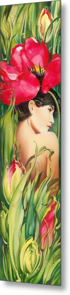 Tulip Metal Print featuring the painting Behind the Curtain of Colours -The Tulip by Anna Ewa Miarczynska