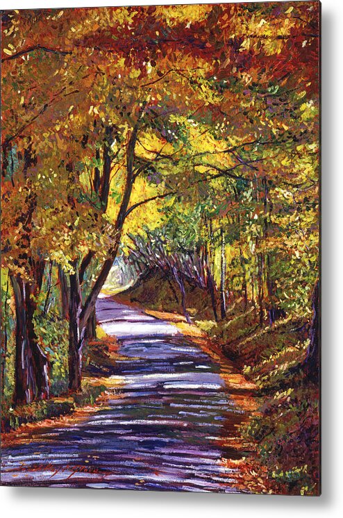 Landscape Metal Print featuring the painting Autumn Road by David Lloyd Glover