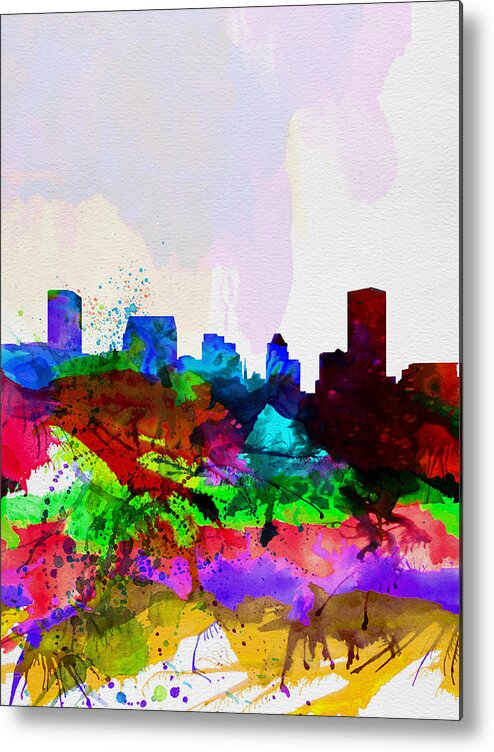  Baltimore Metal Print featuring the painting Baltimore Watercolor Skyline by Naxart Studio