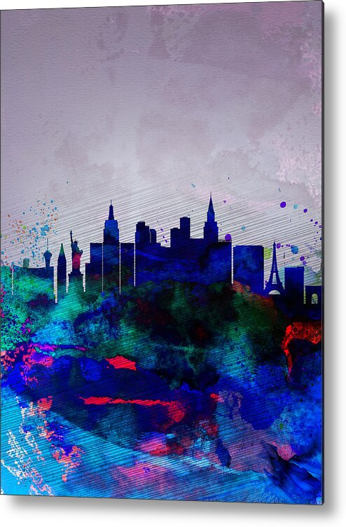 Las Vegas Metal Print featuring the painting Las Vegas Watercolor Skyline by Naxart Studio