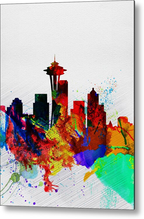 Seattle Metal Print featuring the painting Seattle Watercolor Skyline 2 by Naxart Studio