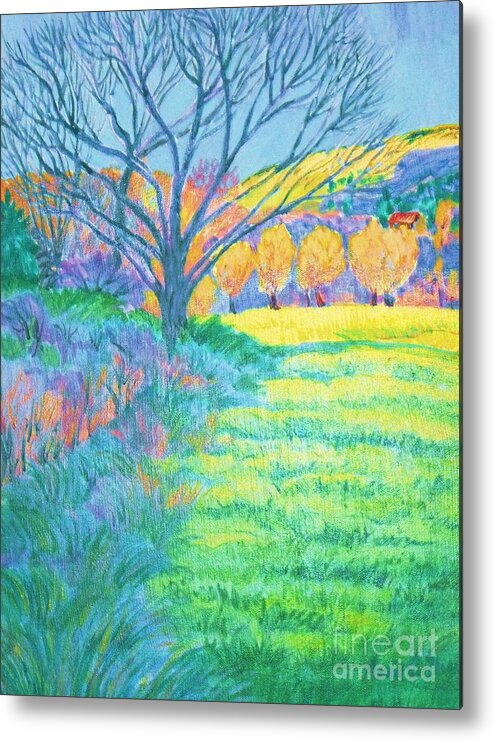 Copy Of Tree In Field Acrylic Painting Metal Print featuring the digital art Tree in Field Painting by Annie Gibbons