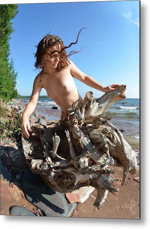 Nude On Beach Metal Print featuring the photograph 0114 Windswept Nude in Nature by Chris Maher