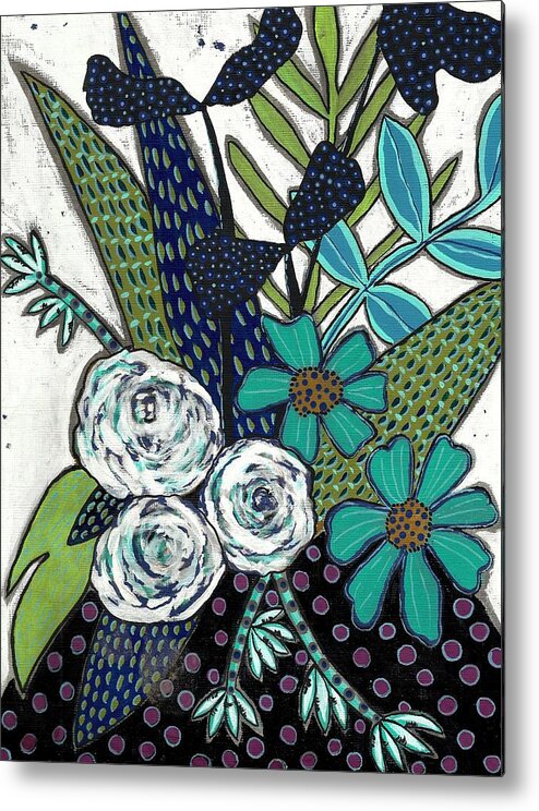 Flowers Metal Print featuring the painting Blue by Lisa Noneman