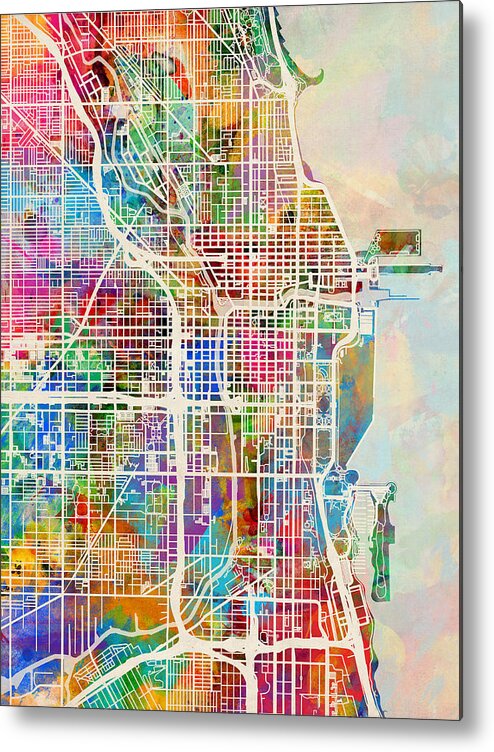 Chicago Metal Print featuring the digital art Chicago City Street Map #1 by Michael Tompsett