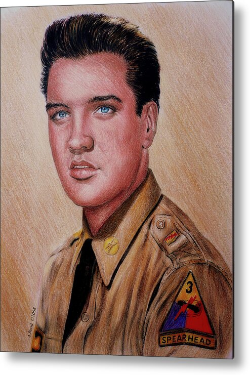 Elvis Presley Metal Print featuring the drawing G I Elvis #1 by Andrew Read