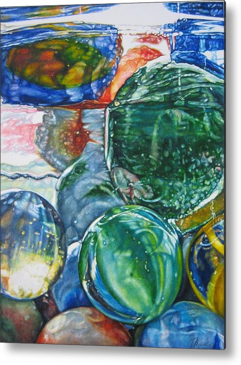 Watercolor Metal Print featuring the painting Grandpa's Marble Jar by Tracy Male