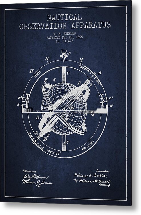 Compass Metal Print featuring the digital art Nautical Observation Apparatus Patent From 1895 - Green #2 by Aged Pixel