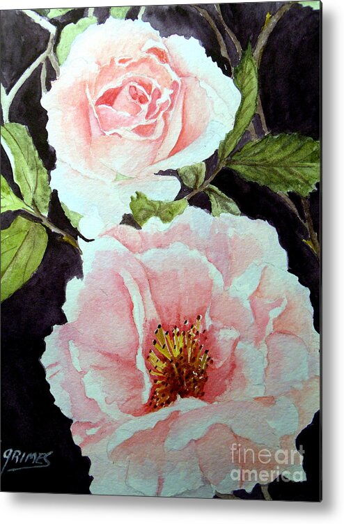 Roses Metal Print featuring the painting Pink Roses #1 by Carol Grimes