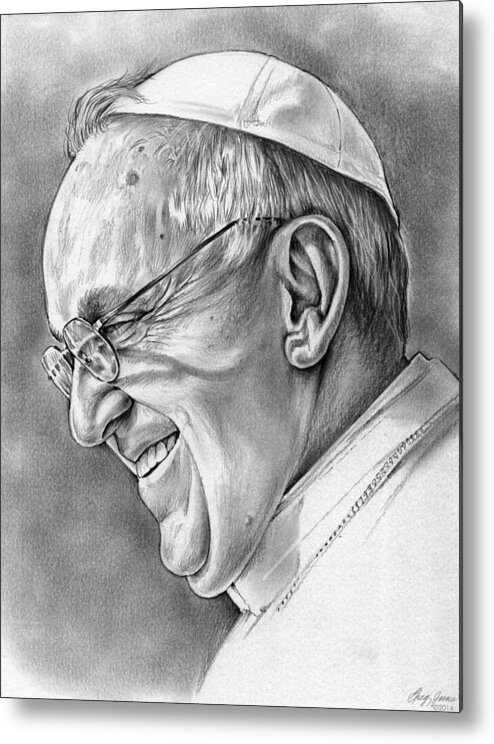 Celebrities Metal Print featuring the drawing Pope Francis #1 by Greg Joens