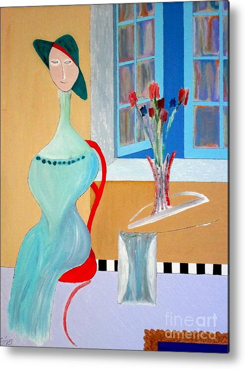 Woman Metal Print featuring the painting The red Chair #1 by Bill OConnor