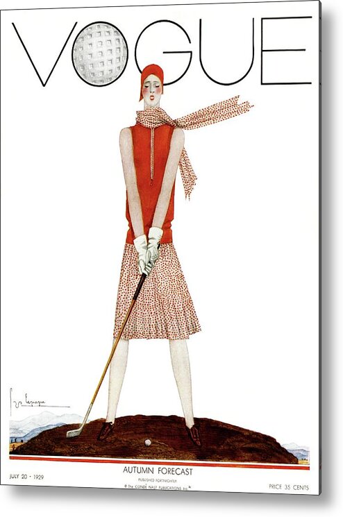 Illustration Metal Print featuring the photograph A Vintage Vogue Magazine Cover Of A Woman #12 by Georges Lepape