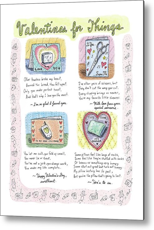 (valentine Cards For: A Toaster Metal Print featuring the drawing Valentines For Things by Roz Chast