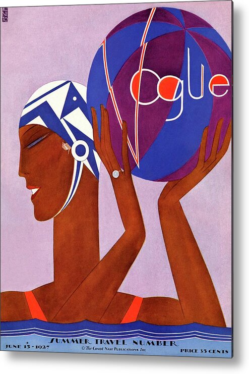 Illustration Metal Print featuring the photograph A Vintage Vogue Magazine Cover Of A Woman Playing Water Polo by Eduardo Garcia Benito