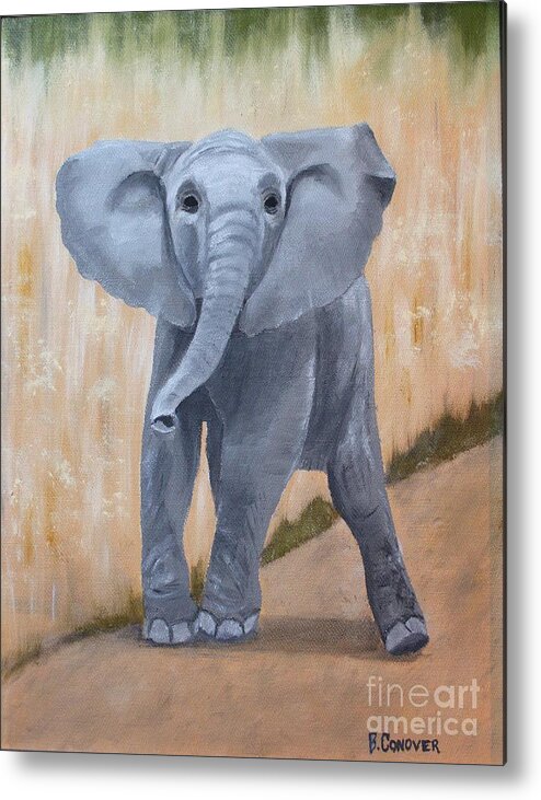 Baby Elephant Metal Print featuring the painting Baby Elephant by Bev Conover