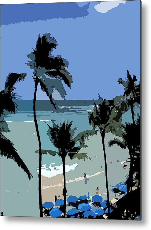 Hawaii Metal Print featuring the digital art Blue Beach Umbrellas #2 by Karen Nicholson