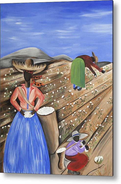 Gullah Art Metal Print featuring the painting Cotton Pickin' Cotton by Patricia Sabreee