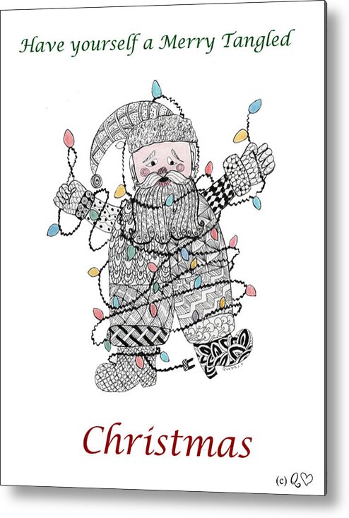 Zentangle Metal Print featuring the drawing Tangled Santa #1 by Quwatha Valentine