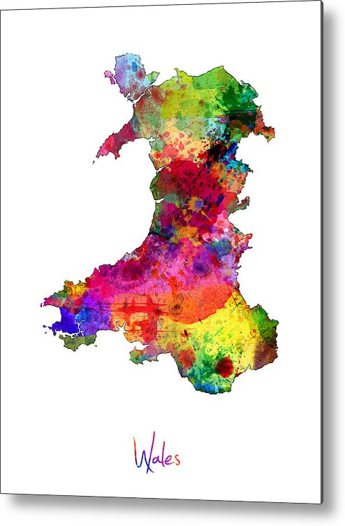 Map Art Metal Print featuring the digital art Wales Watercolor Map by Michael Tompsett