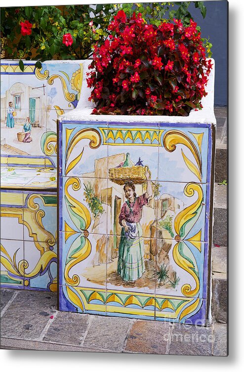 Ceramic Metal Print featuring the photograph A cool seat on Capri by Brenda Kean