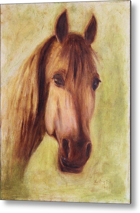 Portrait Metal Print featuring the painting A Fine Horse by Xueling Zou