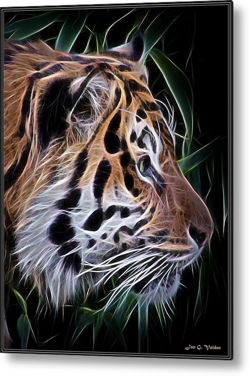 Tiger Metal Print featuring the painting A Glowing Tiger Profile by Jon Volden