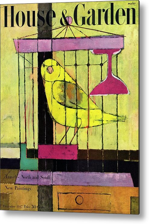 Illustration Metal Print featuring the photograph A House And Garden Cover Of A Bird In A Cage by Hans Moller