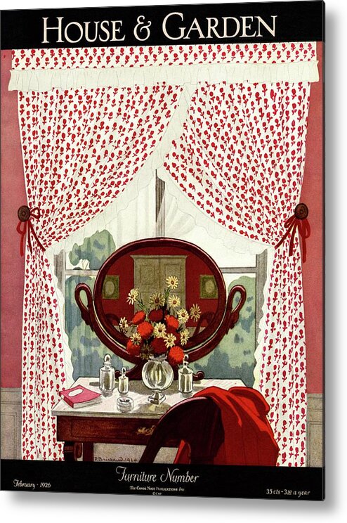 Illustration Metal Print featuring the photograph A House And Garden Cover Of A Mirror by Pierre Brissaud