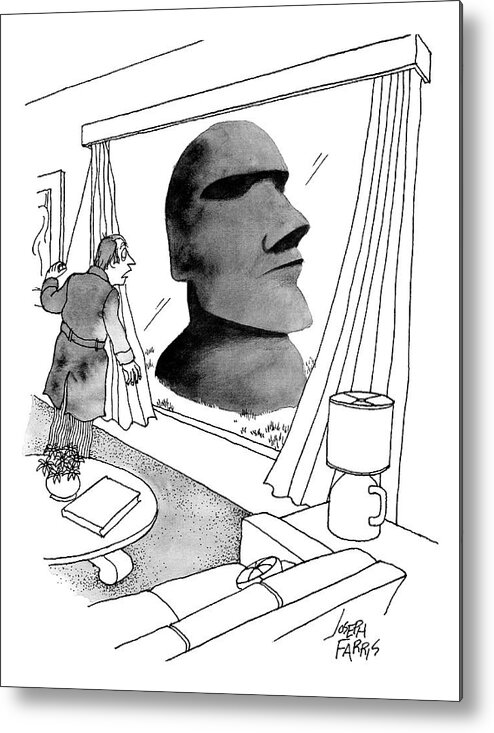 Cctk Metal Print featuring the drawing A Man Looks Out His Living Room Window To See An by Joseph Farris