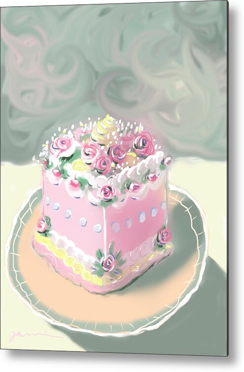 Cake Metal Print featuring the painting A Piece Of Cake by Jean Pacheco Ravinski