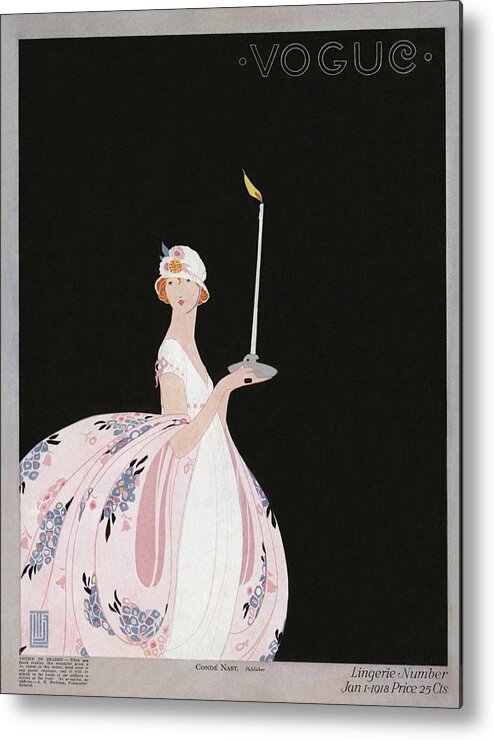 Illustration Metal Print featuring the photograph A Vintage Vogue Magazine Cover Of A Woman by Alice de Warenne Little