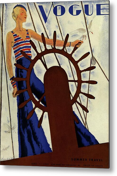 Illustration Metal Print featuring the photograph A Vintage Vogue Magazine Cover Of A Woman by Jean Pages