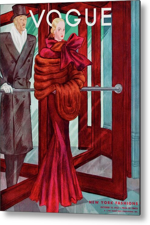 Illustration Metal Print featuring the photograph A Vogue Cover Of A Couple In A Revolving Door by Georges Lepape