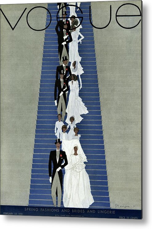 Illustration Metal Print featuring the photograph A Vogue Cover Of A Wedding Party by Pierre Mourgue