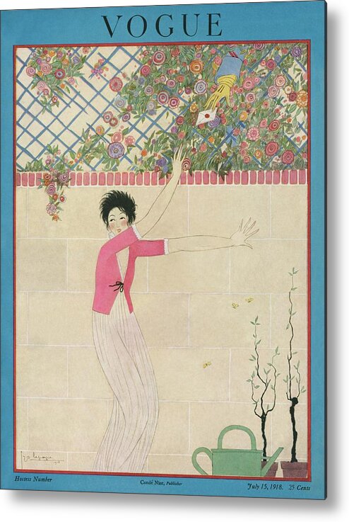 Illustration Metal Print featuring the photograph A Vogue Cover Of A Woman Receiving A Letter by Georges Lepape