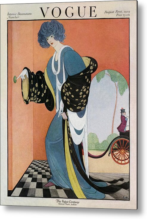 Illustration Metal Print featuring the photograph A Vogue Cover Of A Woman Ringing A Doorbell by George Wolfe Plank