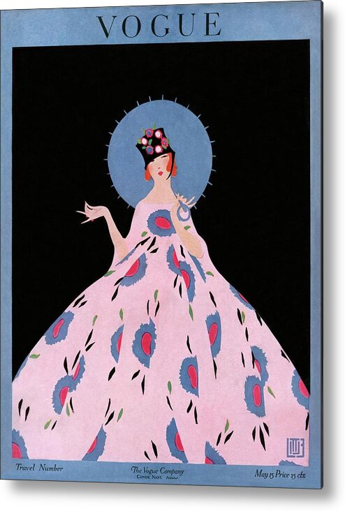Illustration Metal Print featuring the photograph A Vogue Cover Of A Woman Wearing A Floral Dress by Alice de Warenne Little