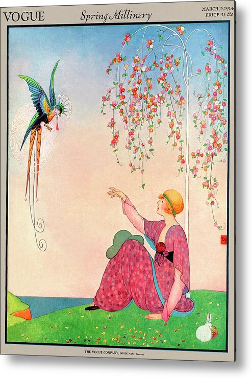 Illustration Metal Print featuring the photograph A Vogue Cover Of A Woman With A Bird by George Wolfe Plank