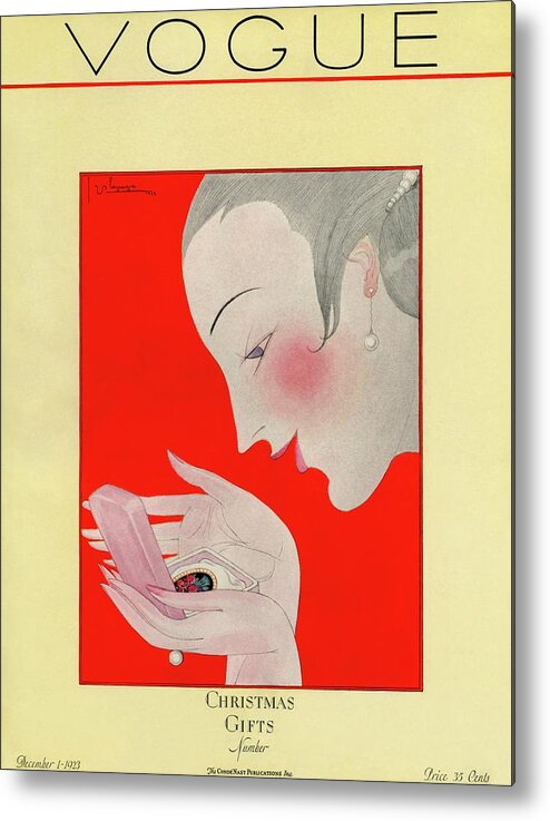 Illustration Metal Print featuring the photograph A Vogue Cover Of A Woman With A Brooch by Georges Lepape