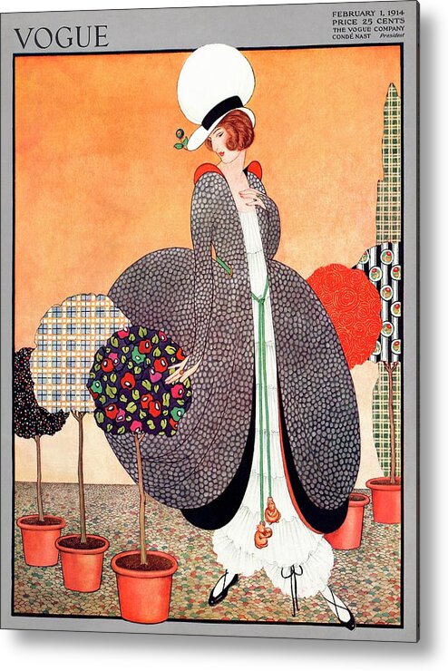Illustration Metal Print featuring the photograph A Vogue Cover Of A Woman With Fabric Swatch Pot by George Wolfe Plank
