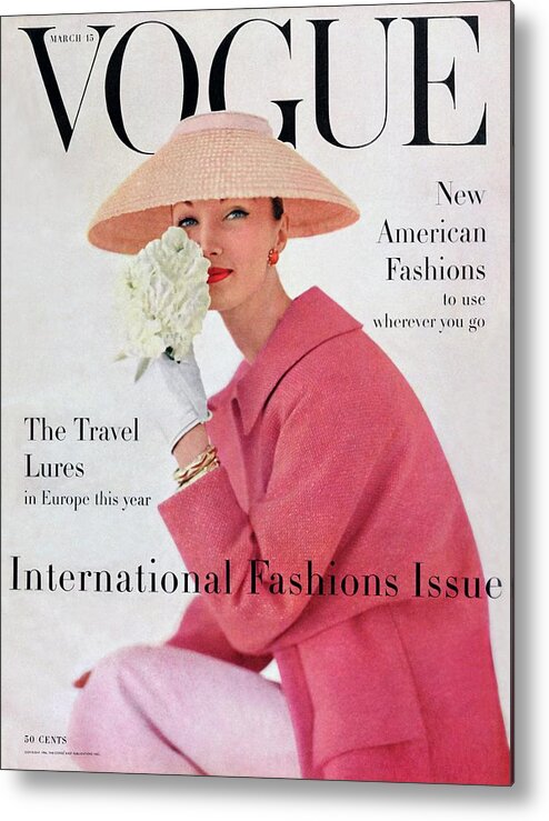Fashion Metal Print featuring the photograph A Vogue Cover Of Evelyn Tripp Wearing Pink by Karen Radkai