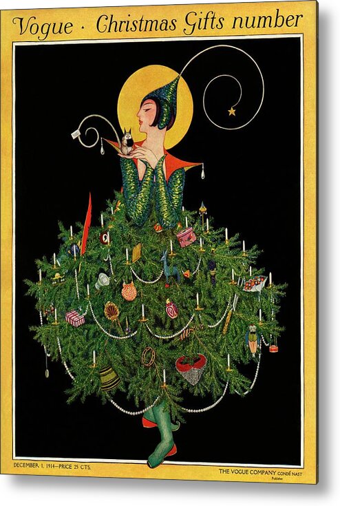 Illustration Metal Print featuring the painting A Woman Dressed As A Christmas Tree by Artist Unknown