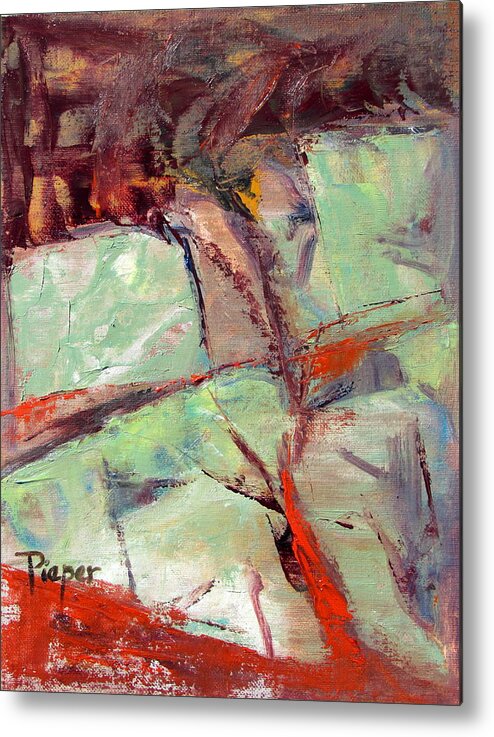 Green And Brown And Red Oil Painting Metal Print featuring the painting Abstract with Cadmium Red by Betty Pieper