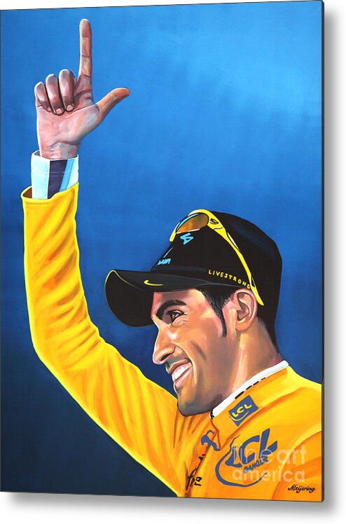Alberto Contador Metal Print featuring the painting Alberto Contador by Paul Meijering